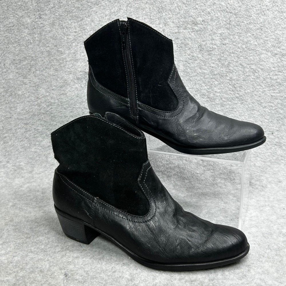 Munro Black Leather & Suede Zip Ankle Boots Women Cowgirl Western Booties 7.5